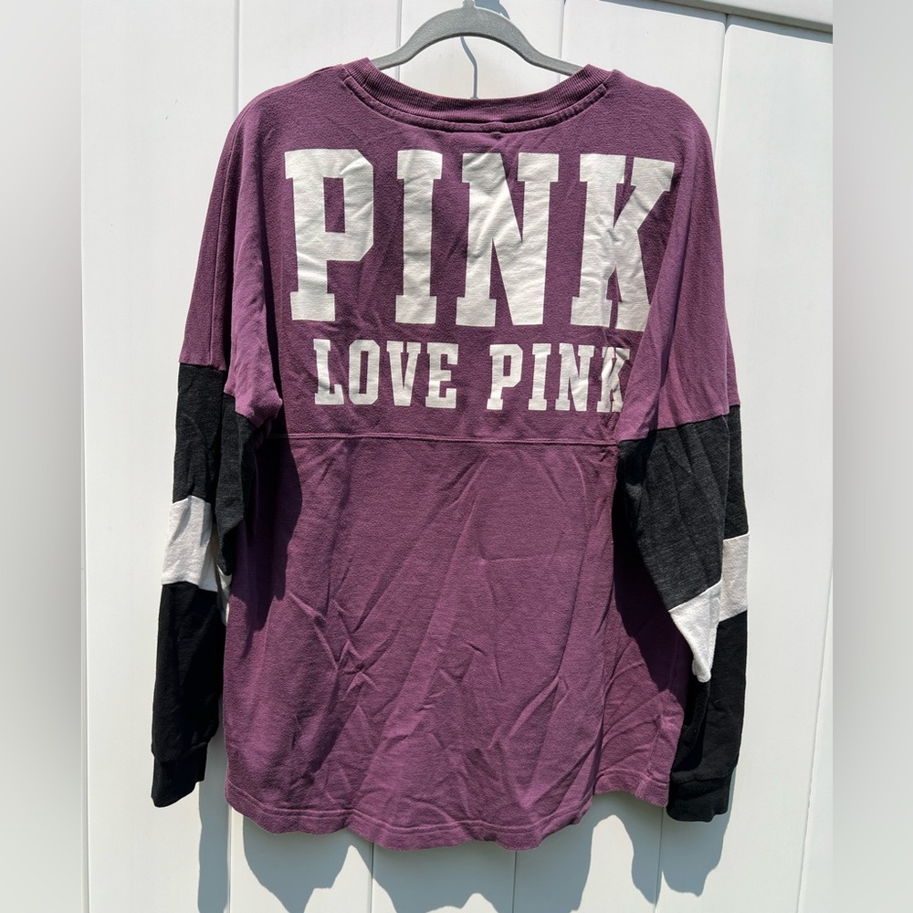 Victoria's Secret Pink Colorblock Varsity Pullover Tunic Mauve Mist Logo Large
